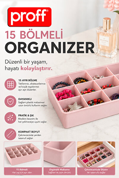Proff 15 Bölmeli Takı Makyaj Çekmece Içi Düzenleyici Kozmetik Aksesuar Organi...