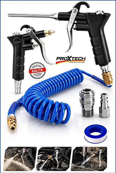 PROXTECH Premium 15 Metre Kompresör Spiral Hava Hortumu 8 Mm Hava Tabancası ve Recor Jak Takım