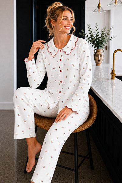 ELİTOL Raporlu Viscose Long Sleeve Patterned Pajama Set