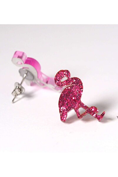 NO BRAND Σκουλαρίκια Φλαμίγκο φούξια glitter plexiglass 20x14mm καρφωτά ασημί...