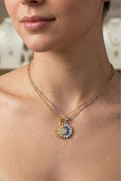 ELANTHEA Moon & Sun Figured Zircon Stone Magnetized 2-Piece Friendship & Love...
