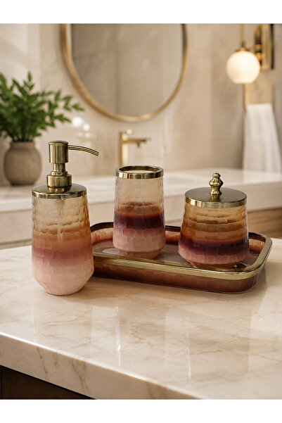 Hinora Ombre Glass 4-Piece Bathroom Accessory Set with Brass Details