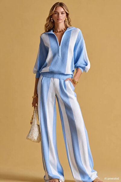 TOZLU Set de două piese pentru femei Blue Gülseli, cu pulover și pantaloni cu...