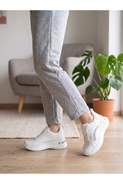 MERVESTORE Kadın Sim Detaylı Kalın Dolgu Taban Sneaker Bağcıklı Rahat Yürüyüş...