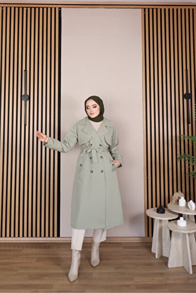 Vibeys Moda Keten Kumaş Su Geçirmez Astarlı Ve Kemerli Araboy Kadın Trençkot