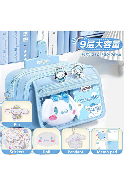 Miniso Blue set Kawaii Pencil Case DIY Set Cute Korean Stationery Supplies Pe...