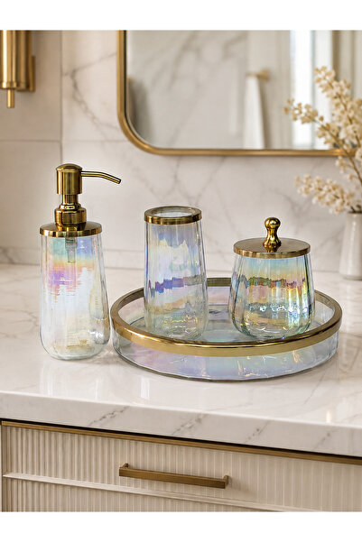 Hinora Rainbow Reflective Glass Bathroom Accessory Set Stylish Decorative Set