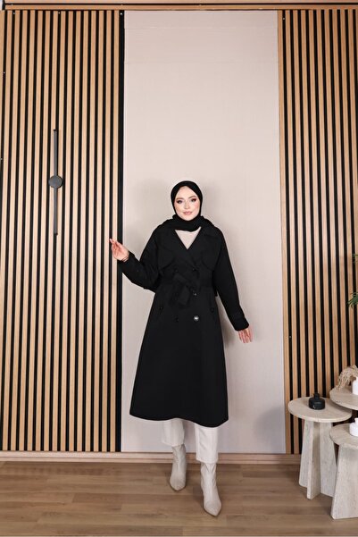 Vibeys Moda Keten Kumaş Su Geçirmez Astarlı Ve Kemerli Araboy Kadın Trençkot