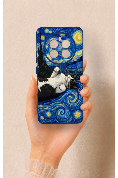 Vip Case Realme 12 4G Uyumlu Gökyüzü ve Kedi Desenli Silikon Kılıf