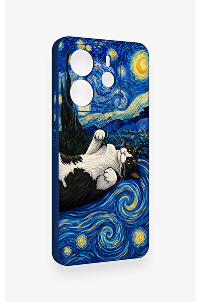 Vip Case Redmi Note 14 4G Uyumlu Gökyüzü ve Kedi Desenli Silikon Kılıf