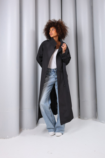 Heggo Women's Belted Long Judge Collar Trench Coat Oversize