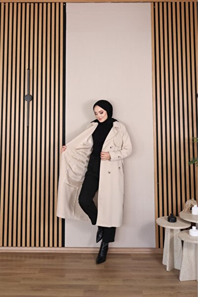 Vibeys Moda Keten Kumaş Su Geçirmez Astarlı Ve Kemerli Araboy Kadın Trençkot