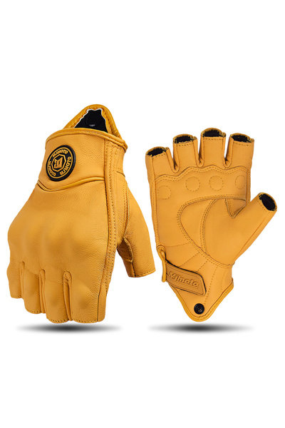 Choice XL Yellow MJMOTO Retro Leather Motorcycle Half Finger Gloves Touchscre...