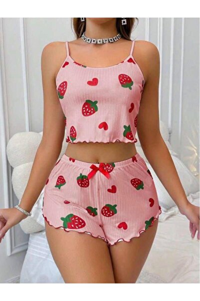 Generic Brand Patterned Knitted Shorts Pajama Set