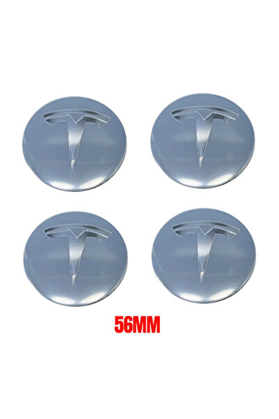 TESLA 56mm Gray Silver1 4pcs 56mm Hub Cap Center Cap Logo High Quality Sticke...