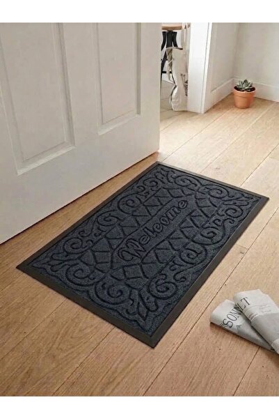 tiritoğluhome 45 x 75 cm Lacivert Welcome Yazılı Halı Paspas Kaymaz Taban İç/...