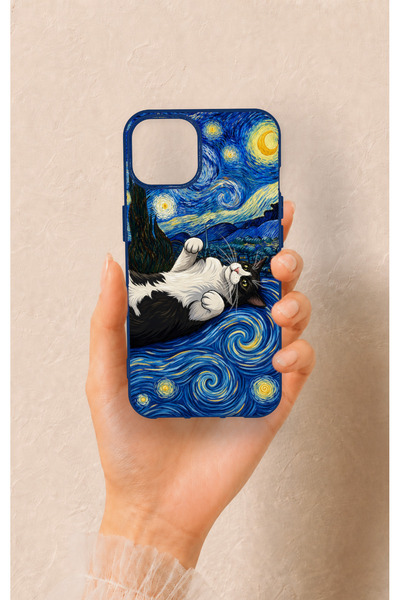 Vip Case iPhone 13 Uyumlu Gökyüzü ve Kedi Desenli Silikon Kılıf