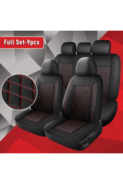 Choice AE-2134-9PCS-RD All-Season Quilted Faux Leather Car Seat Covers Univer...