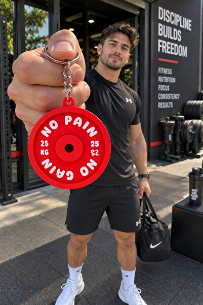 Omegan Premium Fitness Ağırlık Plakası Gym Anahtarlık – No Pain No Gain