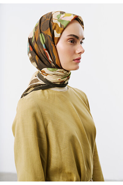 Freshscarfs Block Print Desen Vual Eşarp Kakao