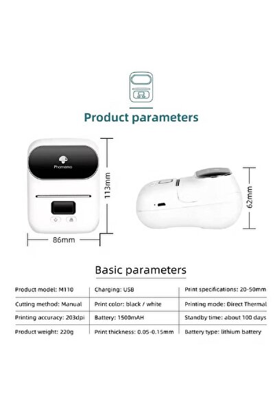 Phomemo Label Maker with Tape, MarkDomain M110 Wireless Thermal Sticker Maker Machine with 1pack 40×30mm Label, for Clothing, Barcode, Retail, , Jewelry, Compatible with Android & iOS, Black