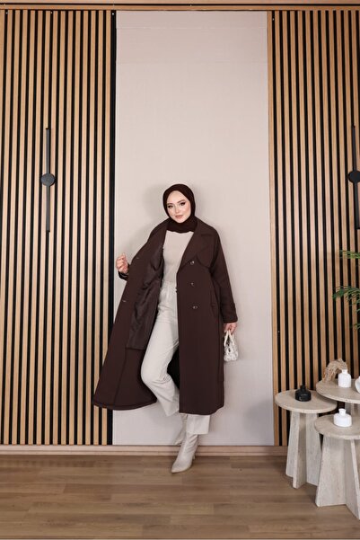 Vibeys Moda Keten Kumaş Su Geçirmez Astarlı Ve Kemerli Araboy Kadın Trençkot