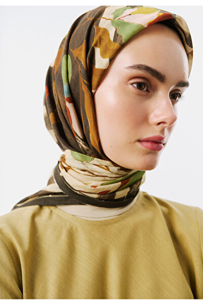 Freshscarfs Block Print Desen Vual Eşarp Kakao