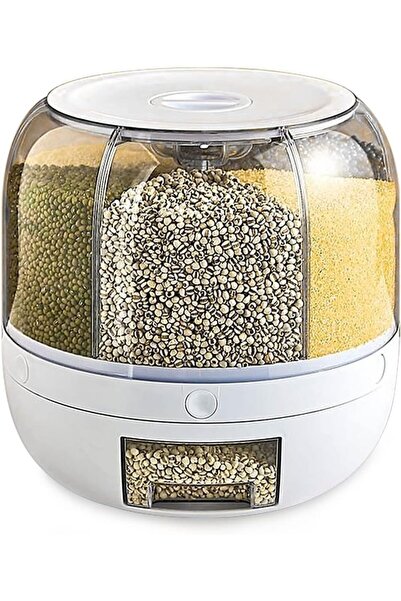 Generic Round Grain Storage Dispenser, 360° Rotating Rice Container with One-...