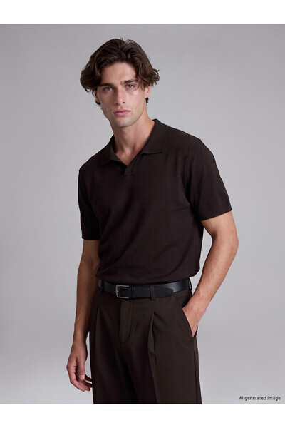 LC Waikiki Lcw Vision Brown Knitwear Plain Polo Neck Men's Sweater with Nevav...