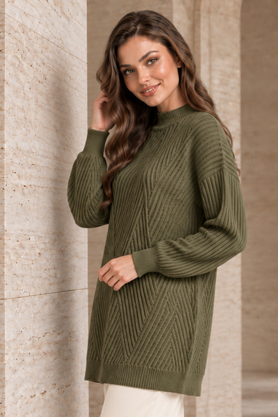 benguen Patterned Knitwear Sweater K6030 Khaki