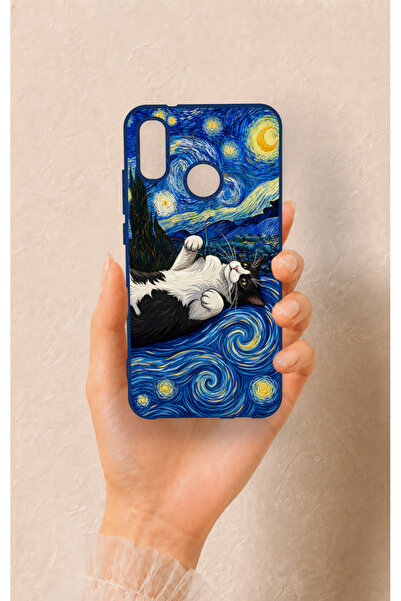 Vip Case Huawei P20 Lite Uyumlu Gökyüzü ve Kedi Desenli Silikon Kılıf