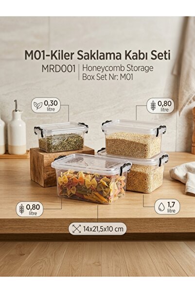 KAPLANBABA Mienca 3-Piece Lockable Pantry & Kitchen Storage Container Set (0....