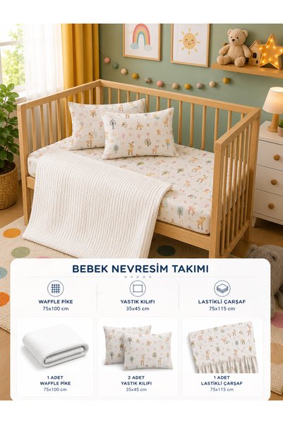 tetra rosa Baby Cotton Waffle Pike Bed Sheet Set of 4 (Ceylan Patterned)