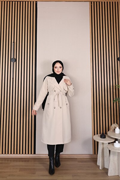 Vibeys Moda Keten Kumaş Su Geçirmez Astarlı Ve Kemerli Araboy Kadın Trençkot