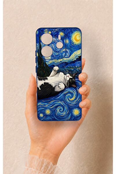Vip Case Redmi Note 14 4G Uyumlu Gökyüzü ve Kedi Desenli Silikon Kılıf