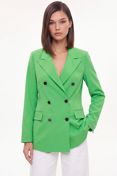 cemo Yeşil Çift Düğmeli Kruvaze Blazer Ceket