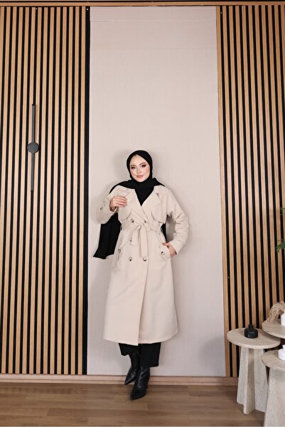 Vibeys Moda معطف ترينغكوت نسائي من قماش تورينو مبطن ومقاوم للماء مع حزام