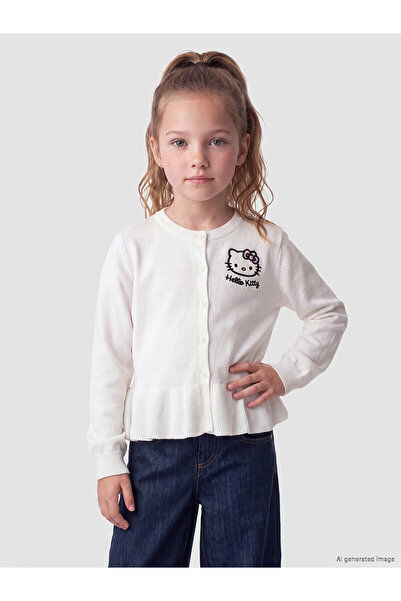 LC Waikiki Lcw Kids Ecru Embroidered Girls' Cardigan with Nevavm Difference