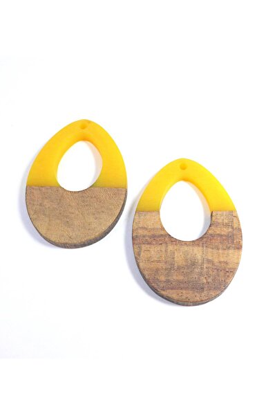NO BRAND Σταγόνα plexiglass-ξύλο κρεμαστό 37.5x28mm - Κίτρινο