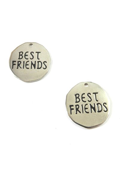 NO BRAND Best Friends στρογγυλό ασημί μεταλλικό ατσάλι κρεμαστό 20mm