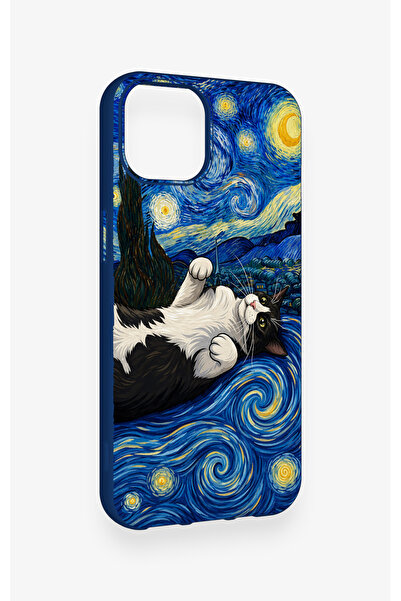 Vip Case iPhone 13 Uyumlu Gökyüzü ve Kedi Desenli Silikon Kılıf