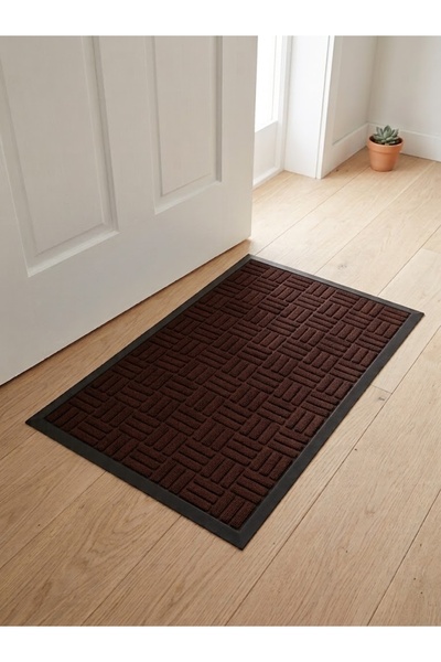 tiritoğluhome 45 x 75 cm Kahverengi Desenli Halı Paspas Kaymaz Taban İç/Dış M...