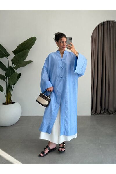 Olbia Women's Baby Blue Slit Long Tunic