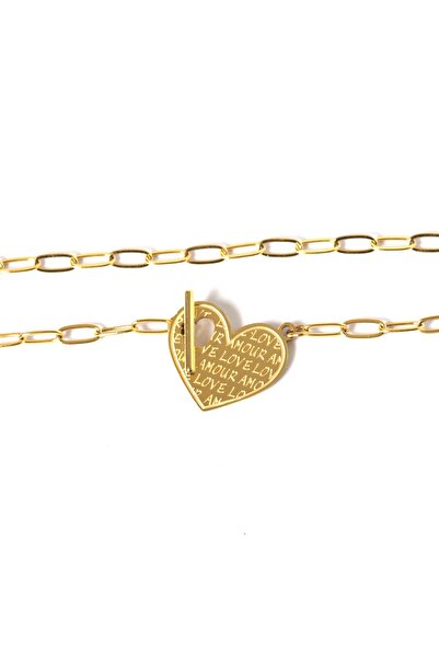 NO BRAND Κολιέ με καρδιά "Love Amour" με αλυσίδα paperclip 3mm μεταλλική ατσά...