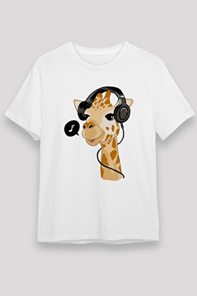 Darkhane Giraffe Printed Unisex White T-Shirt