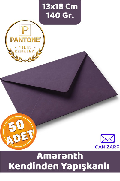 CAN ZARF 50 Adet Amaranth Mor Zarf Pantone Yılın Renkleri 140 gr. 13x18 Cm Ke...