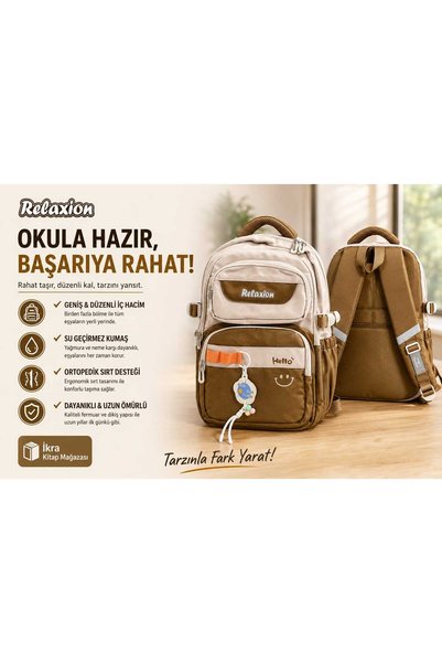Relaxion 2460 Unisex Orthopedic School Backpack – Water-Resistant Fabric, Large Compartments, Multi-Pocket Middle School High School Bag