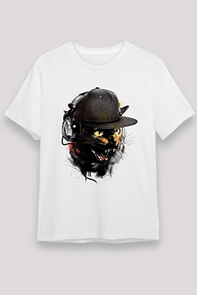 Darkhane Dj Cat Printed Unisex White T-Shirt