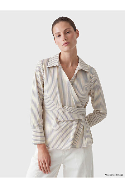 LC Waikiki Lcw Studio Double-Breasted Collar Tie Striped Women's Shirt