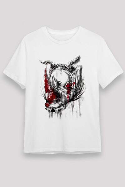 Darkhane Killer Rhino Printed Unisex White T-Shirt